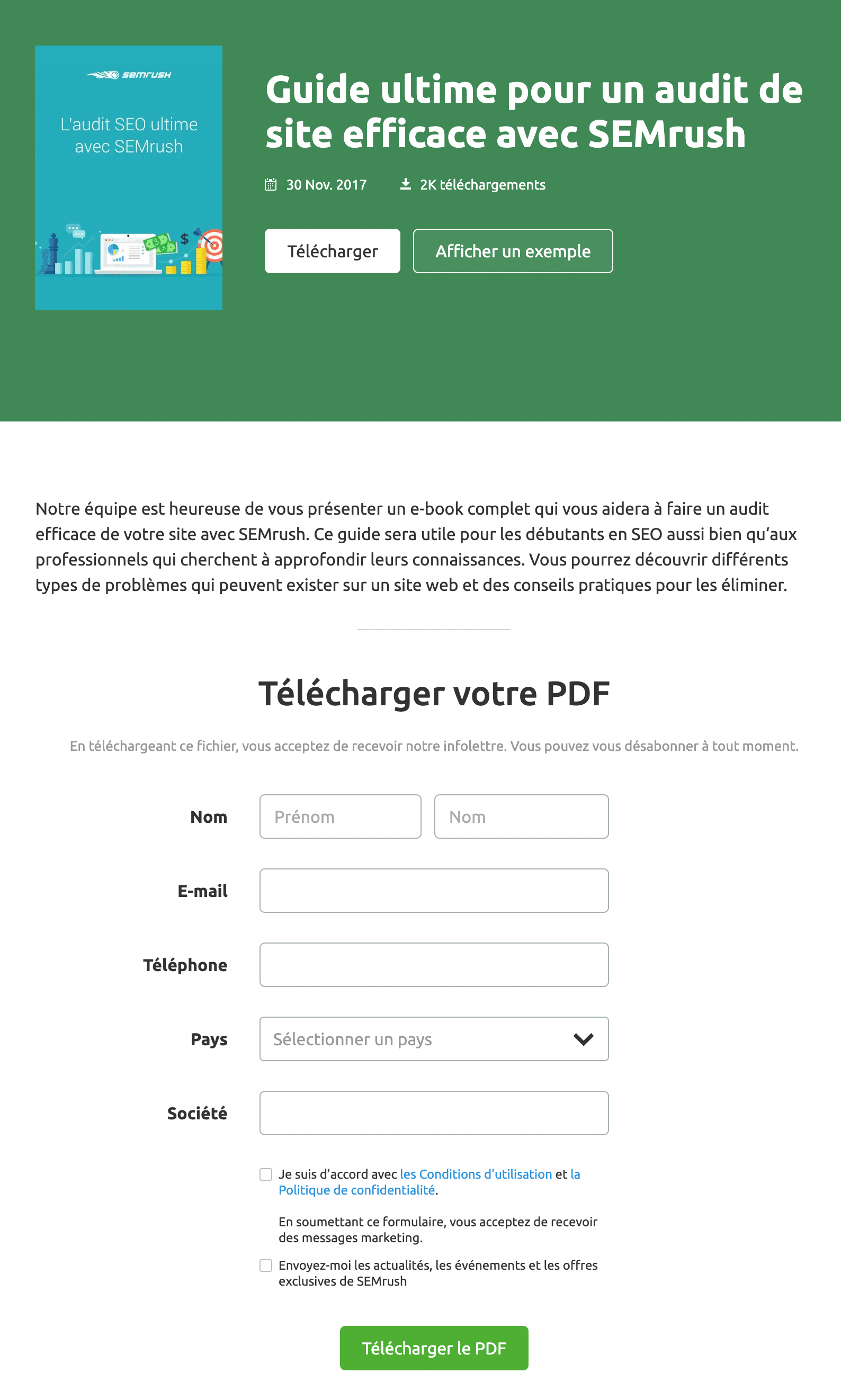 Sur les Landing Pages de SEMRush, on ne peut pas rater les formulaires.