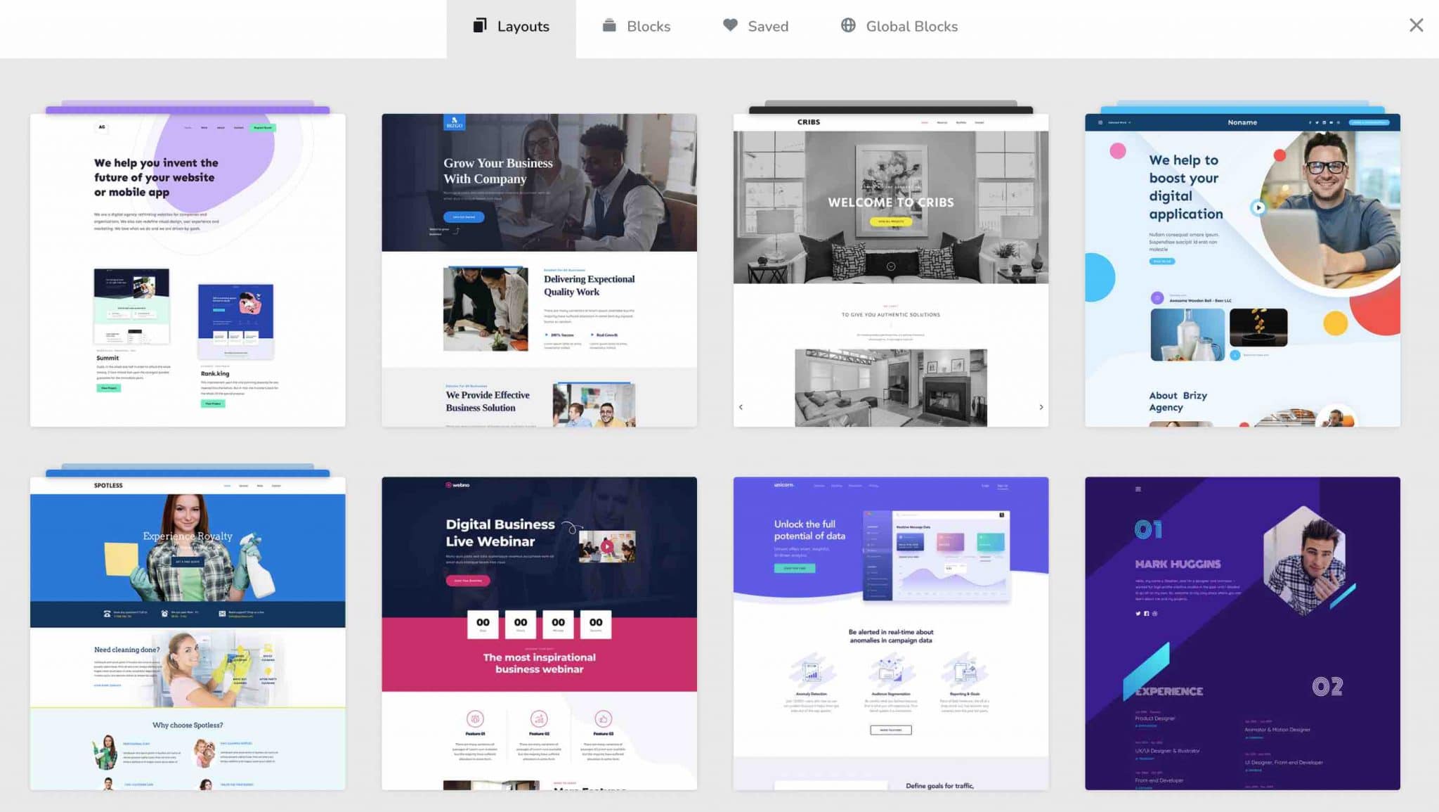 Les layouts gratuits de Brizy.