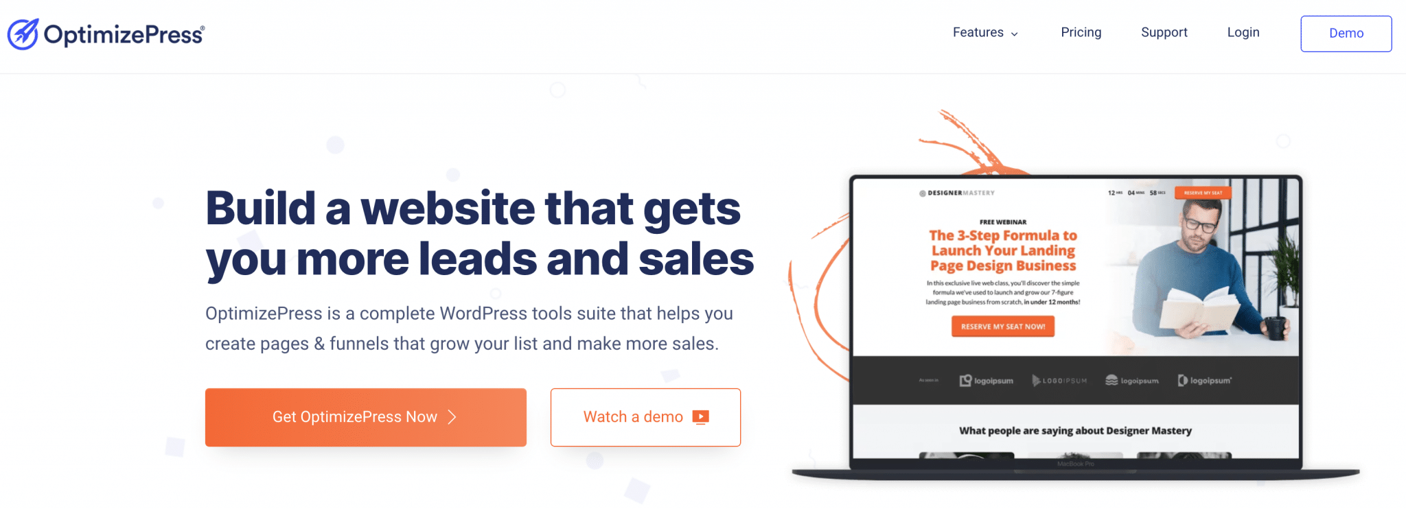 OptimizePress plugin to build a website that gets you more leads and sales.