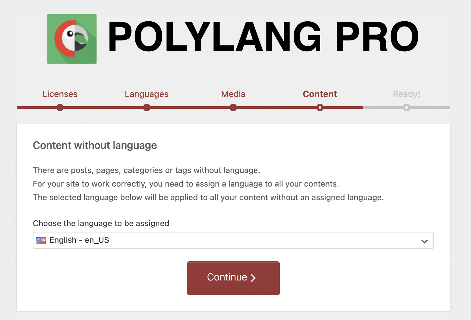 Choose the language to be assigned on Polylang Pro.