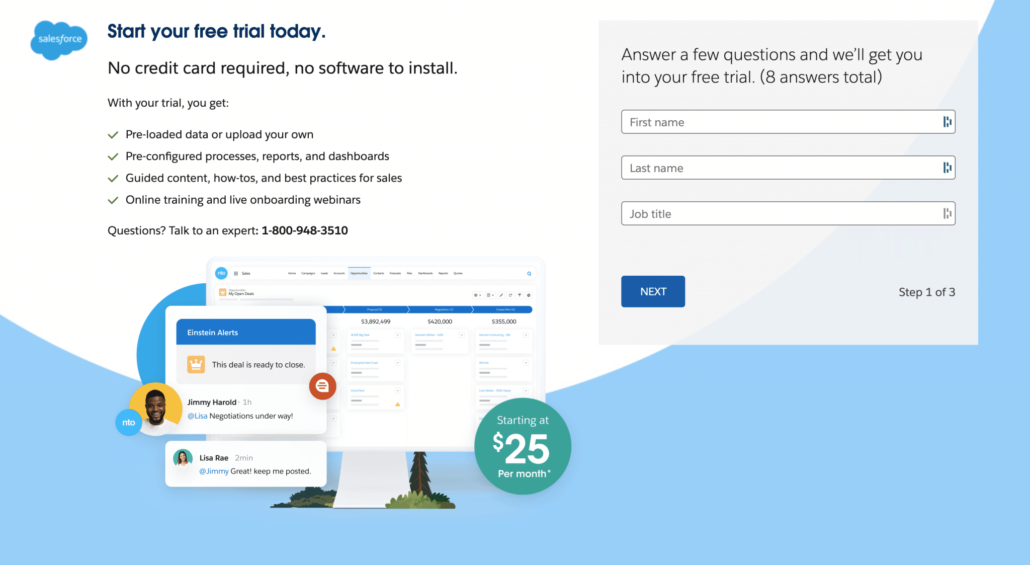 Salesforce landing page to start your free trial.