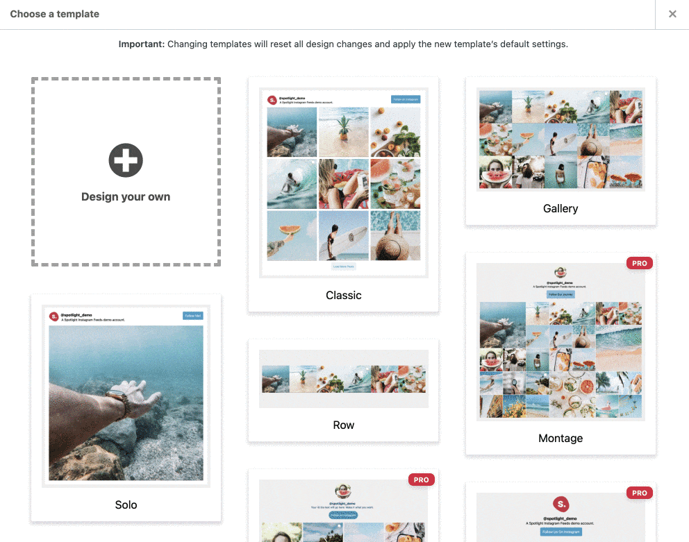 Les templates de Spotlight Social Media Feeds.