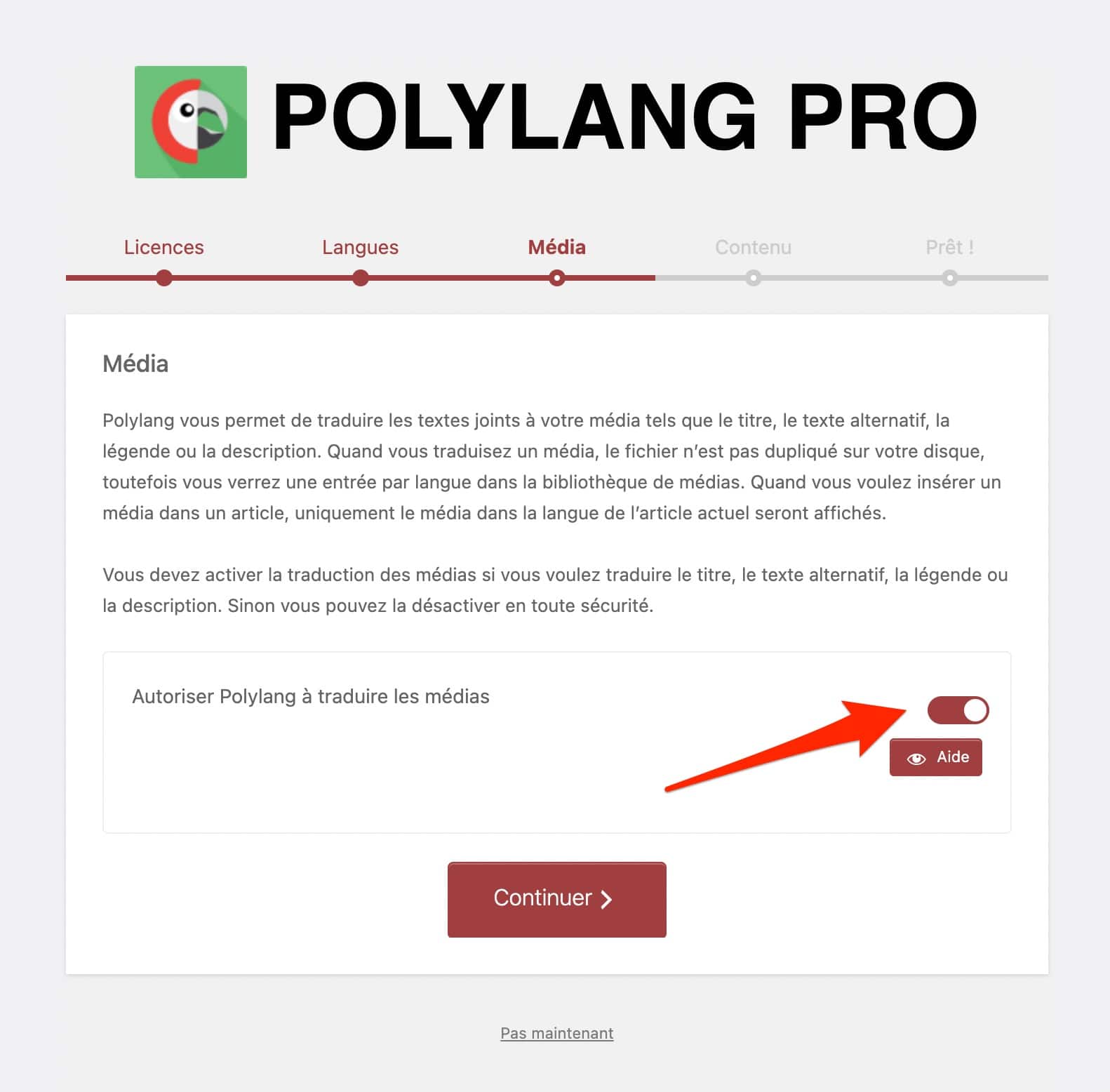 Polylang propose de traduire ou non les textes joints aux médias.