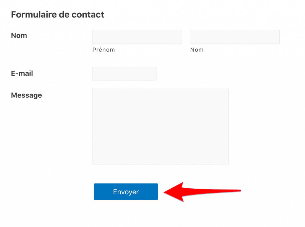 Un bouton « Envoyer » bleu dans un formulaire Gravity Forms.