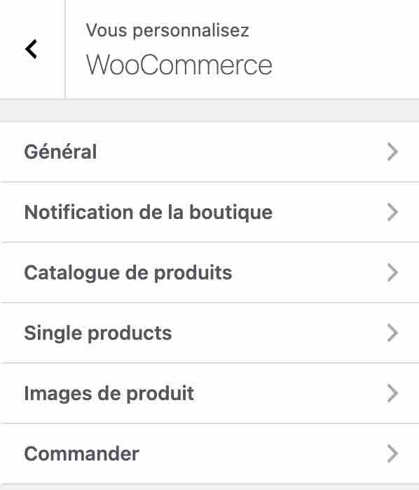 Le menu WooCommerce de Sydney.