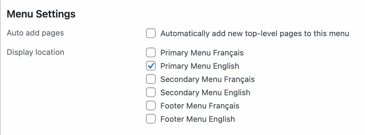 Polylang menu settings.