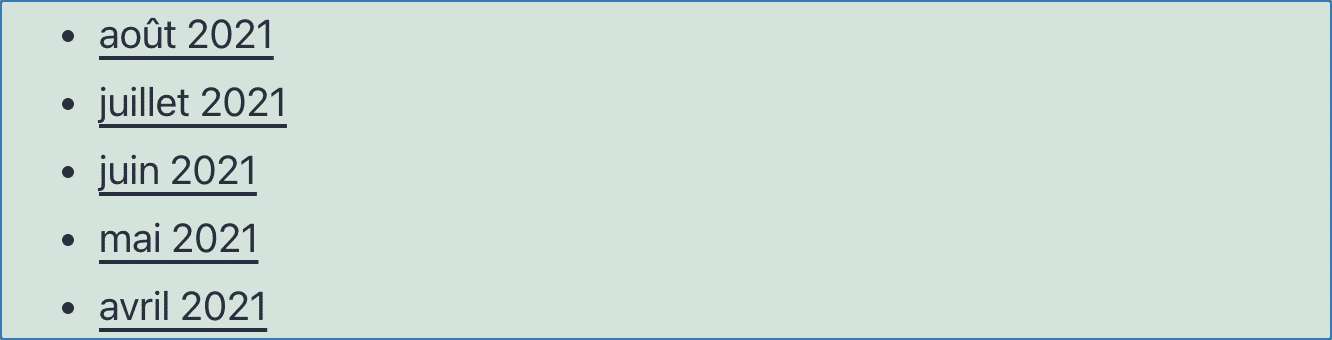 Le bloc « Widget » WordPress Archives.