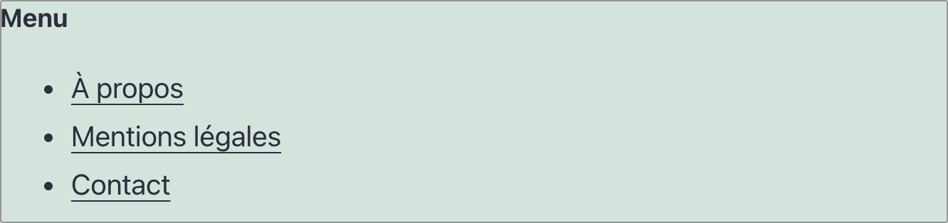 Le bloc « Widget » WordPress Menu de navigation.