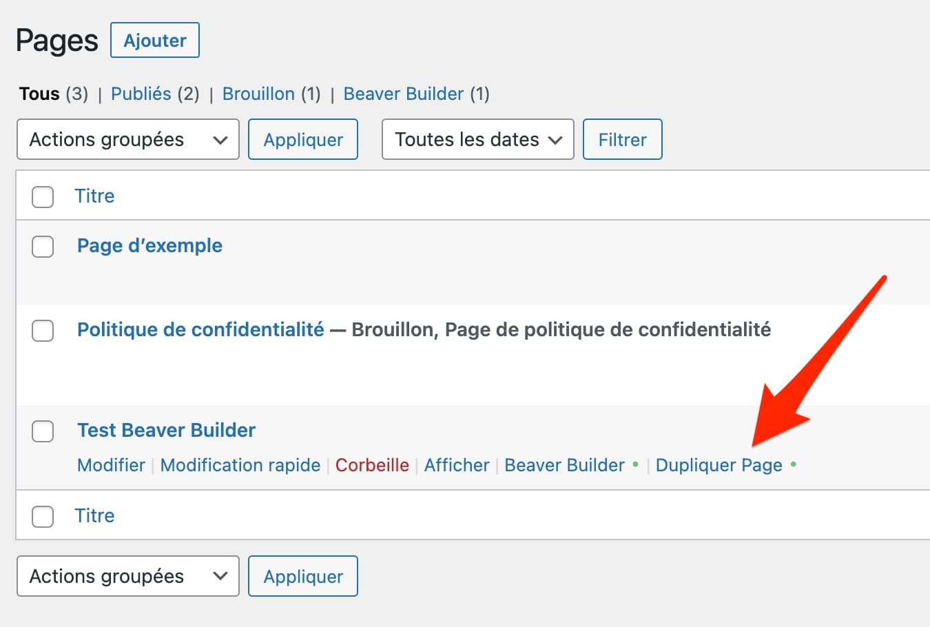 Dupliquer une page avec beaver Builder