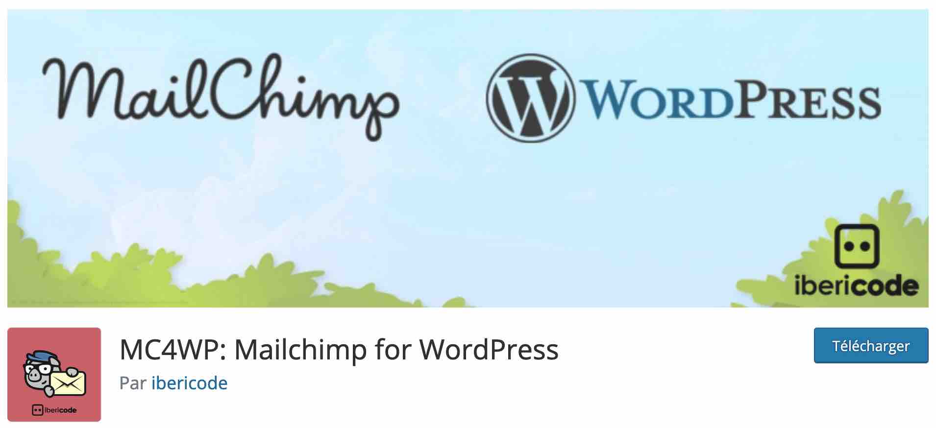 La page d'accueil de Mailchimp for WordPress sur le répertoire officiel.