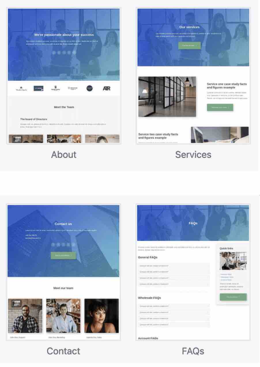 Quelques-uns des nouveaux templates proposés avec la version 2.5 de Beaver Builder.