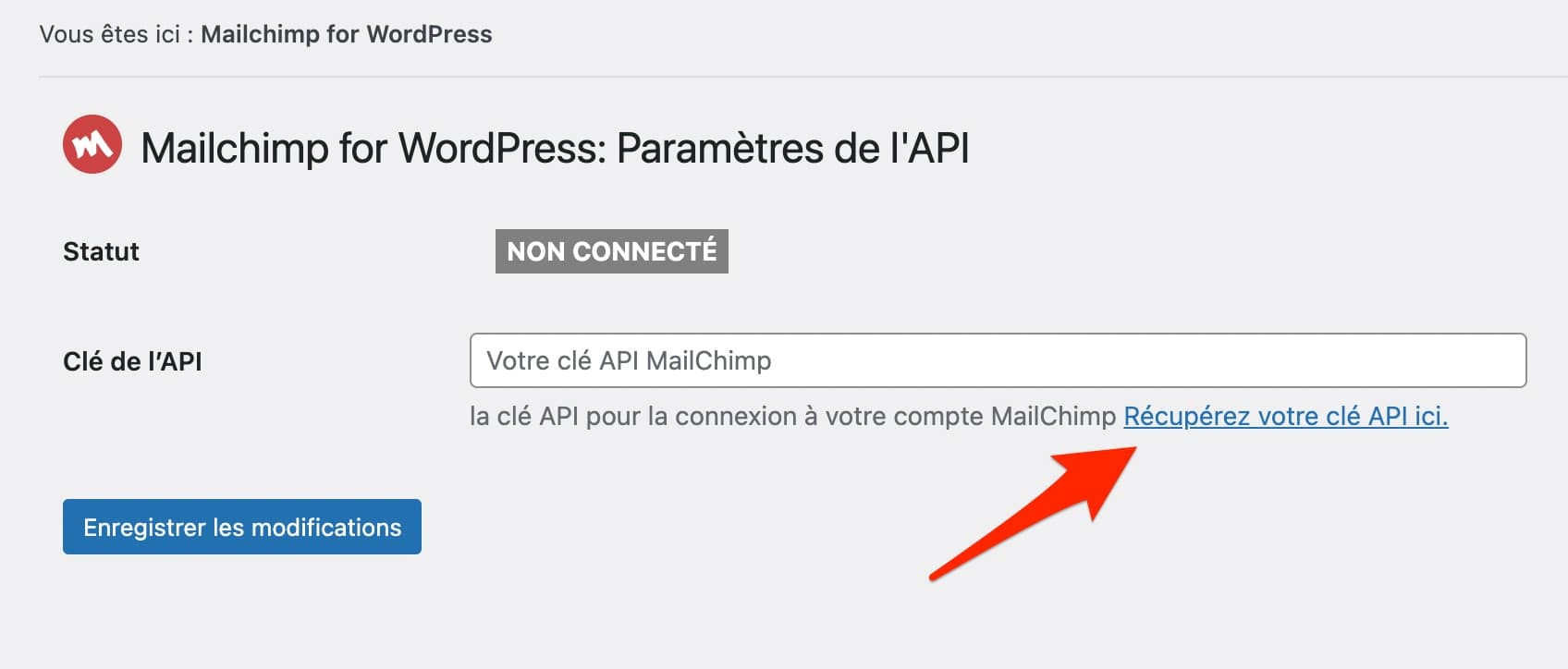 Récupération de la clé API de Mailchimp 4 WP.
