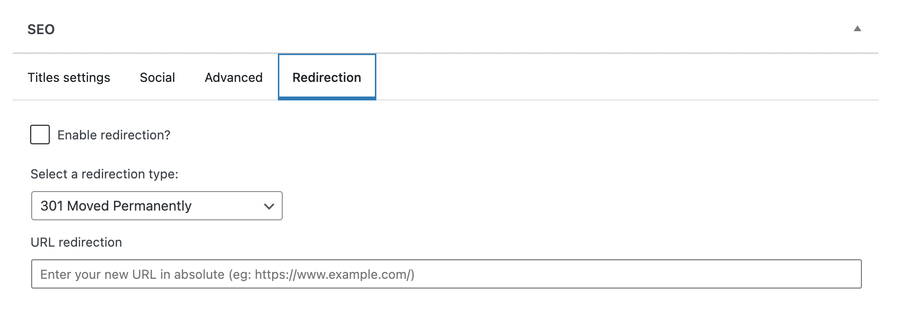 Redirection tab on SEOPress.