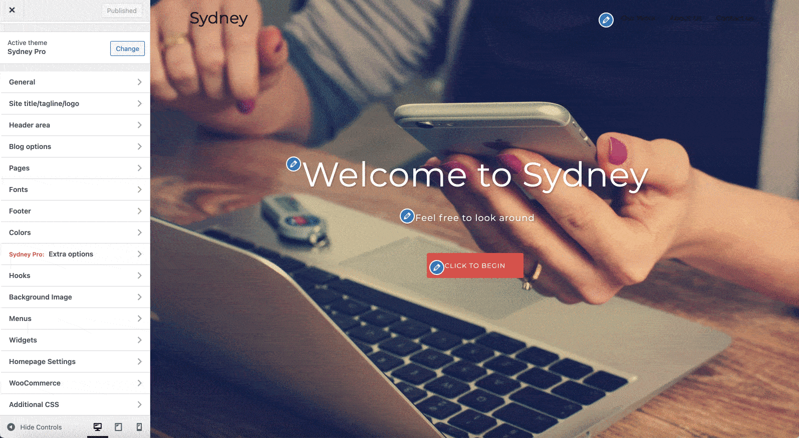 Responsive test on the Sydney theme on WordPress.