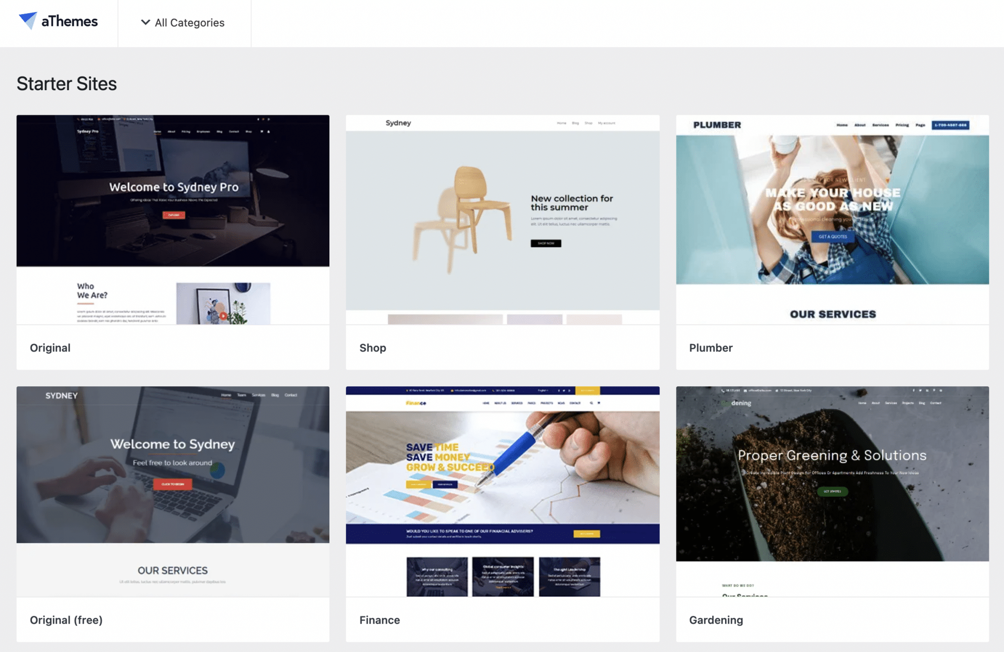 An overview of the Starter Sites offered by Sydney.