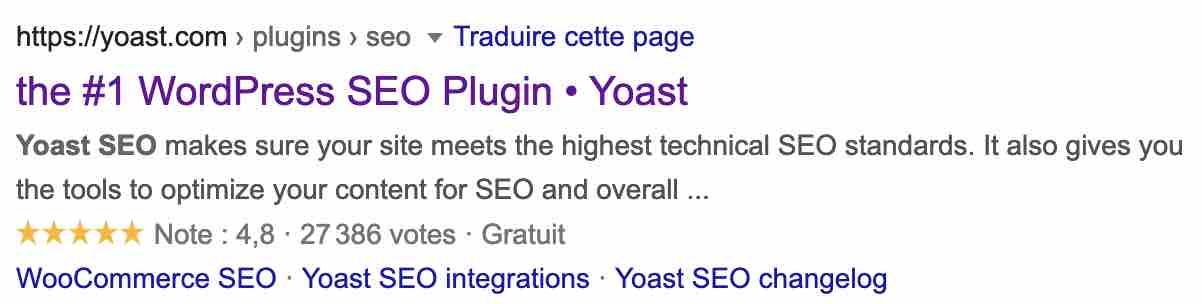 Affichage de Yoast dans les résultats de recherche de Google.