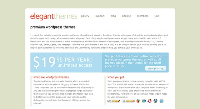 Les anciens prix d'Elegant Themes.