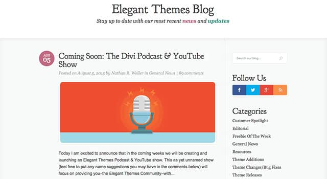 Le blog d'Elegant Themes.