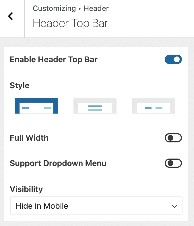 Enable the Header Top Bar on Zakra.