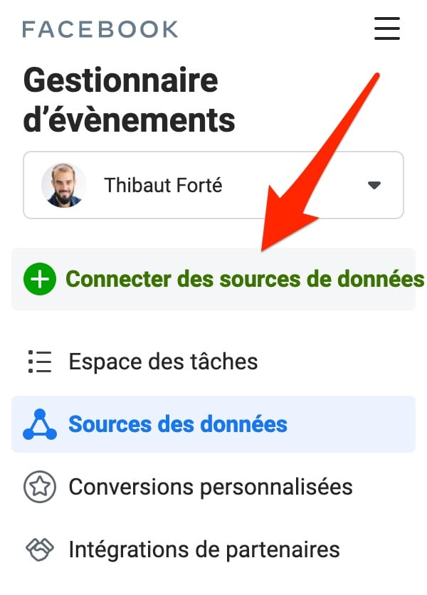 Connecter des sources de données pour créer un pixel Facebook.