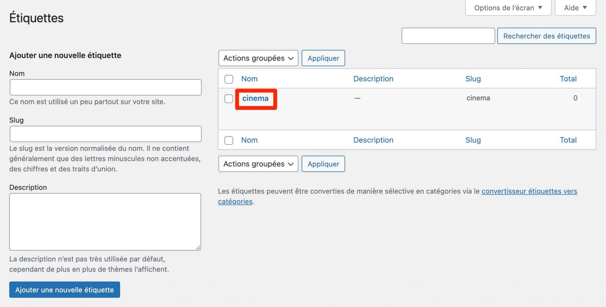 Une étiquette sur WordPress.