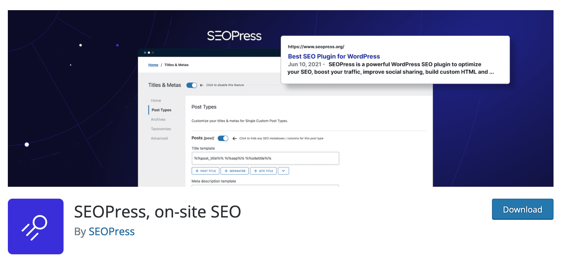 SEOPress plugin to download on the WordPress official directory.