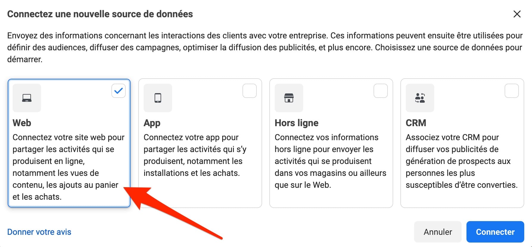 Connexion d'une source de données.