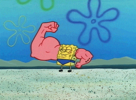 Spongebob says "thank you" with his arms.