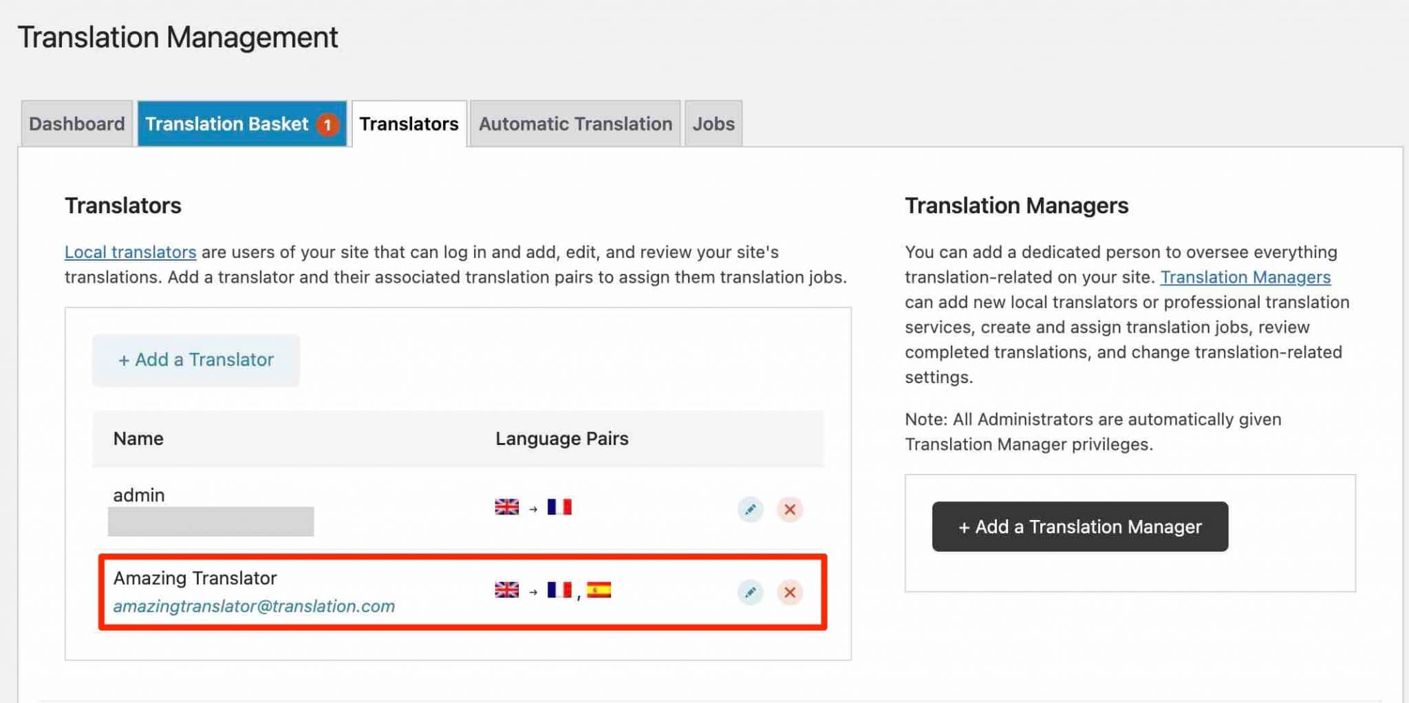 WPML allows translation by other types of users.
