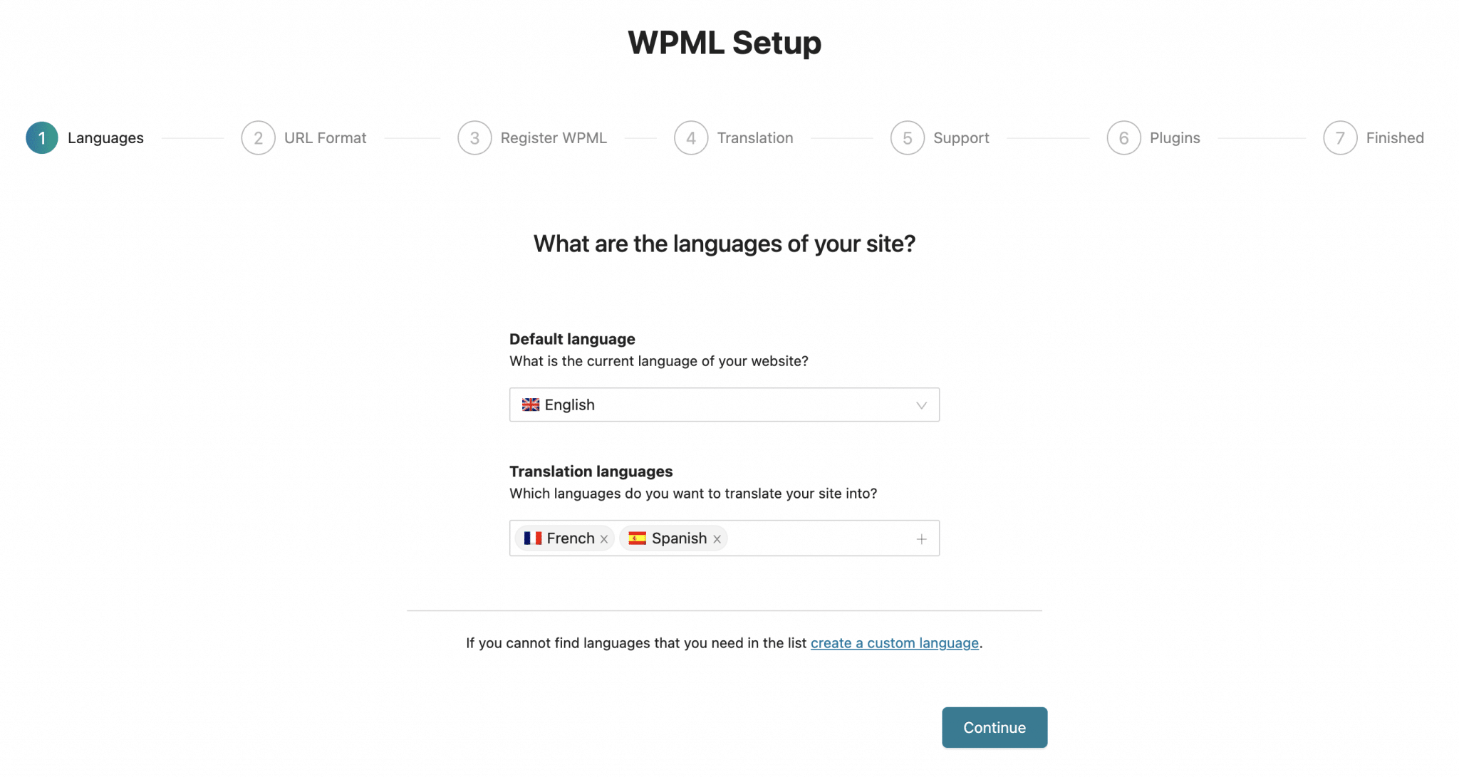 Languages setup with WPML assistant.