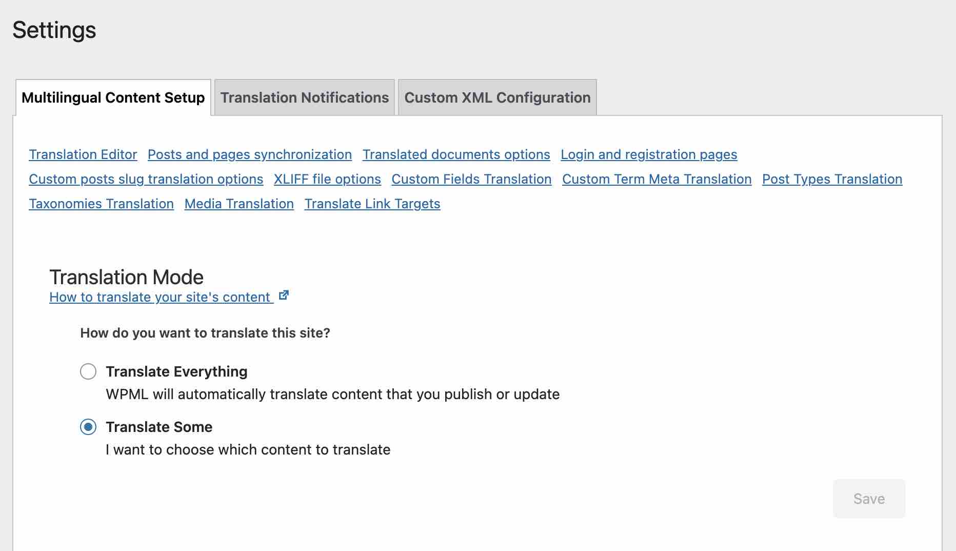 Multilingual addon settings on WPML.