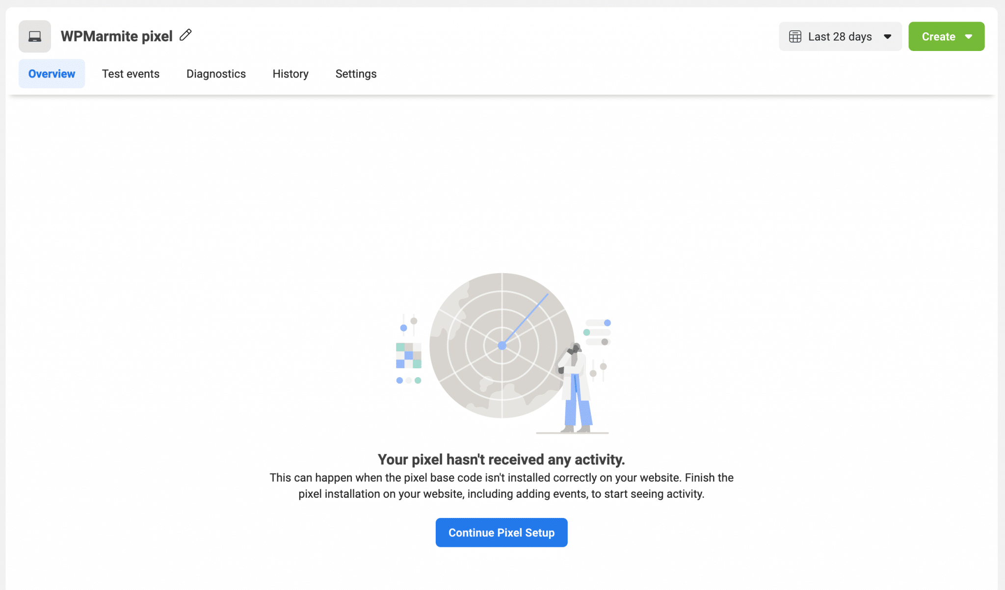 Continue Pixel Setup button in the Facebook Events Manager.