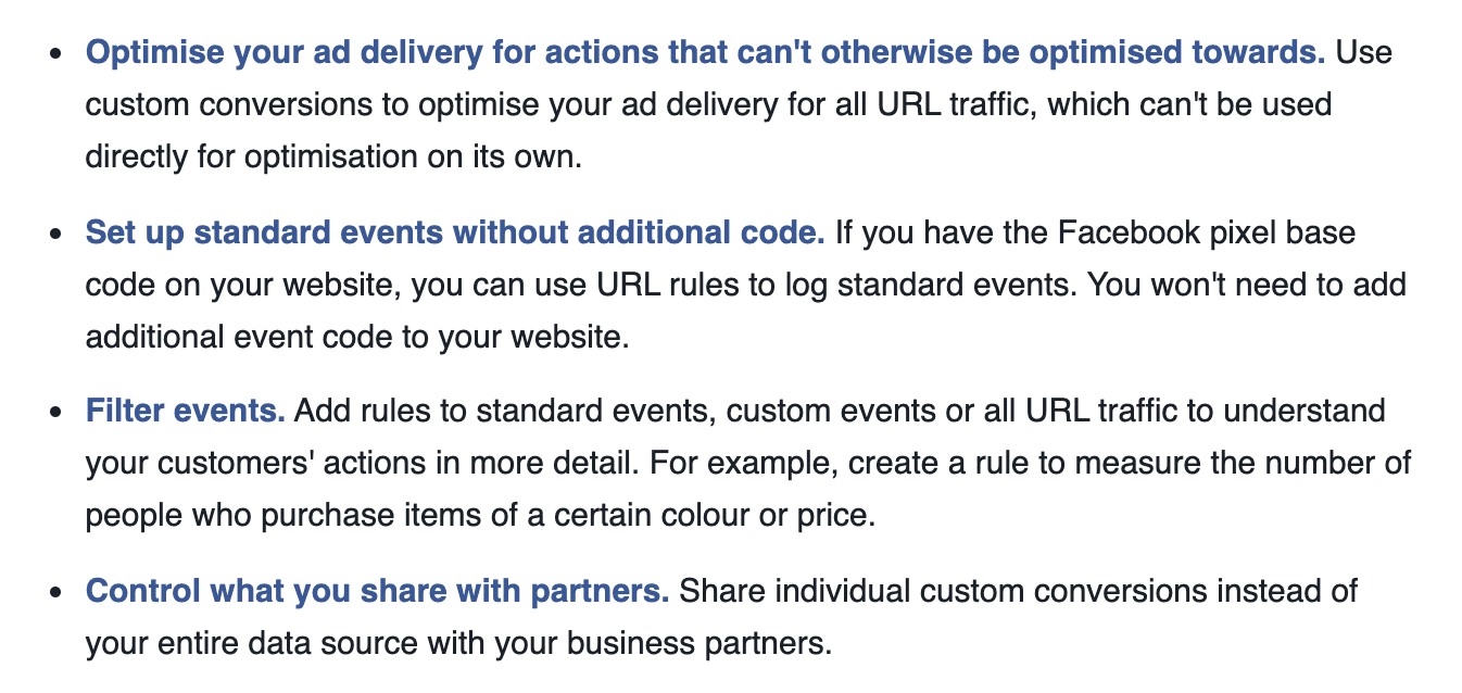 Reasons to use the Facebook Custom Conversions.