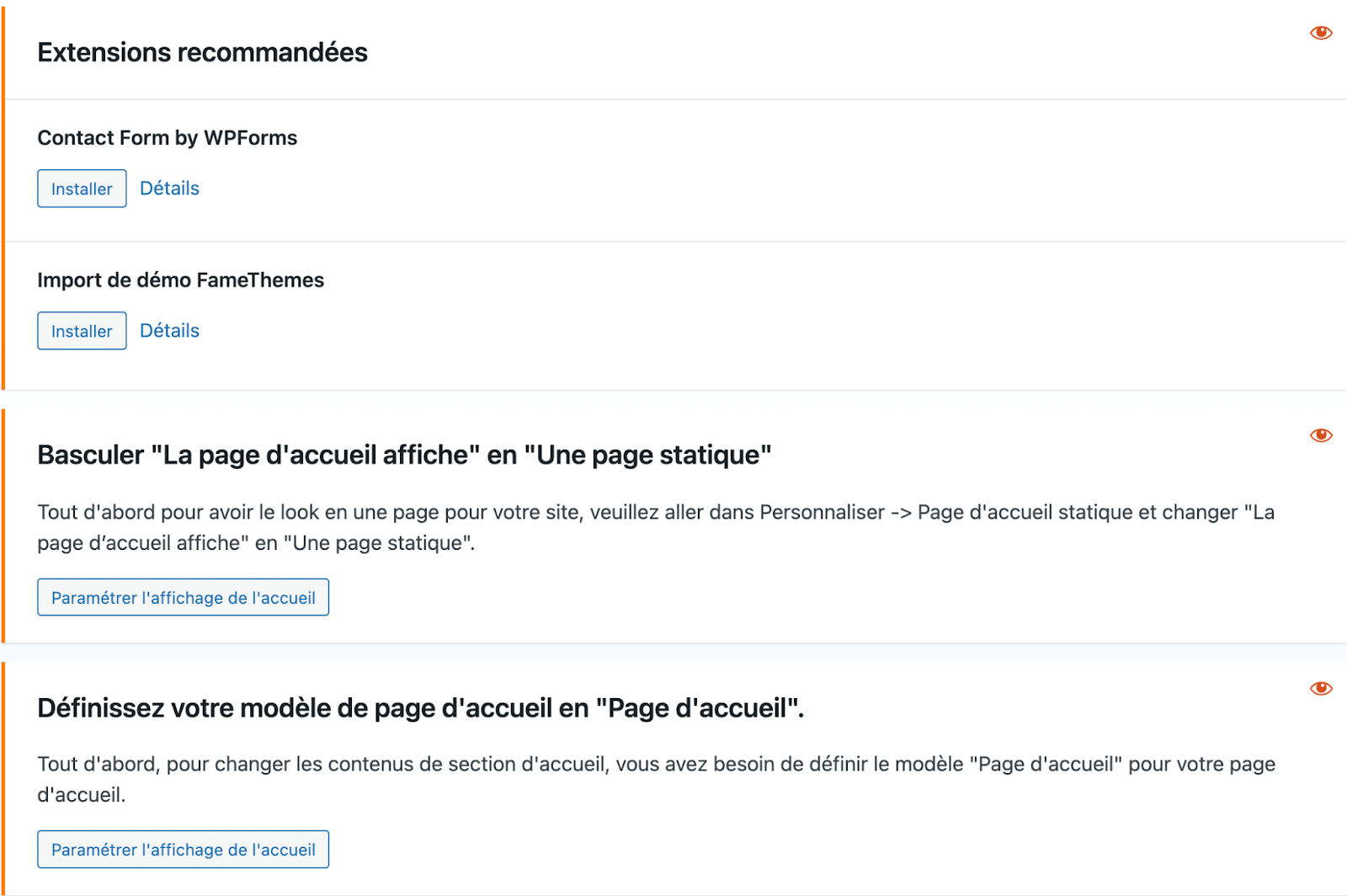 Les actions recommandées après l'installation du thème OnePress.