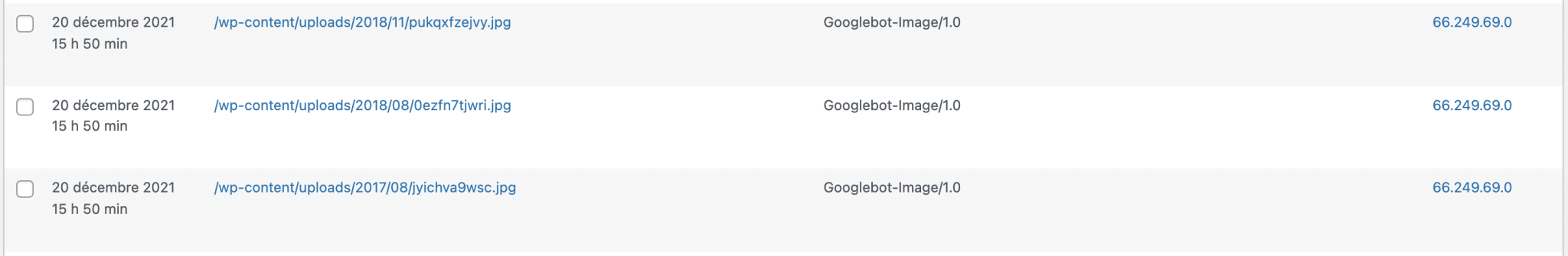 Des erreurs 404 détectées oar des robots et listées par le plugin WordPress Redirection.