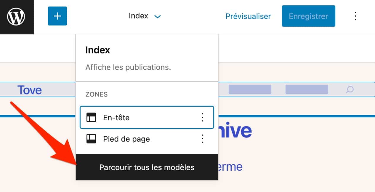 Parcourir les modèles du thème WordPress Tove.