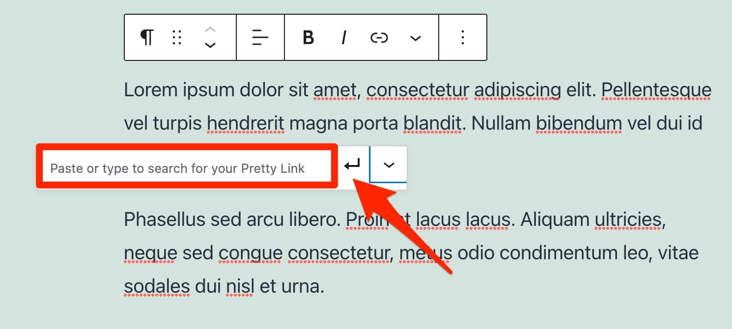 Insertion d'un lien Pretty Links dans le contenu.