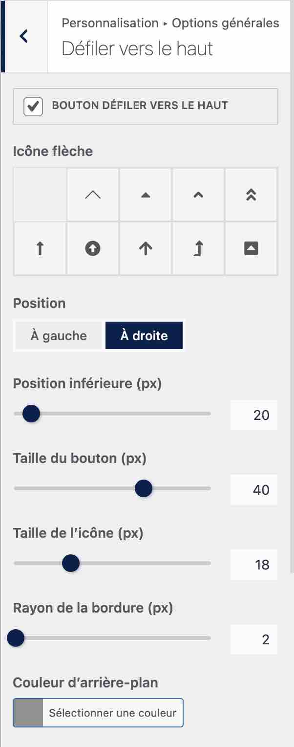 L'option Défiler vers le haut d'OceanWP.