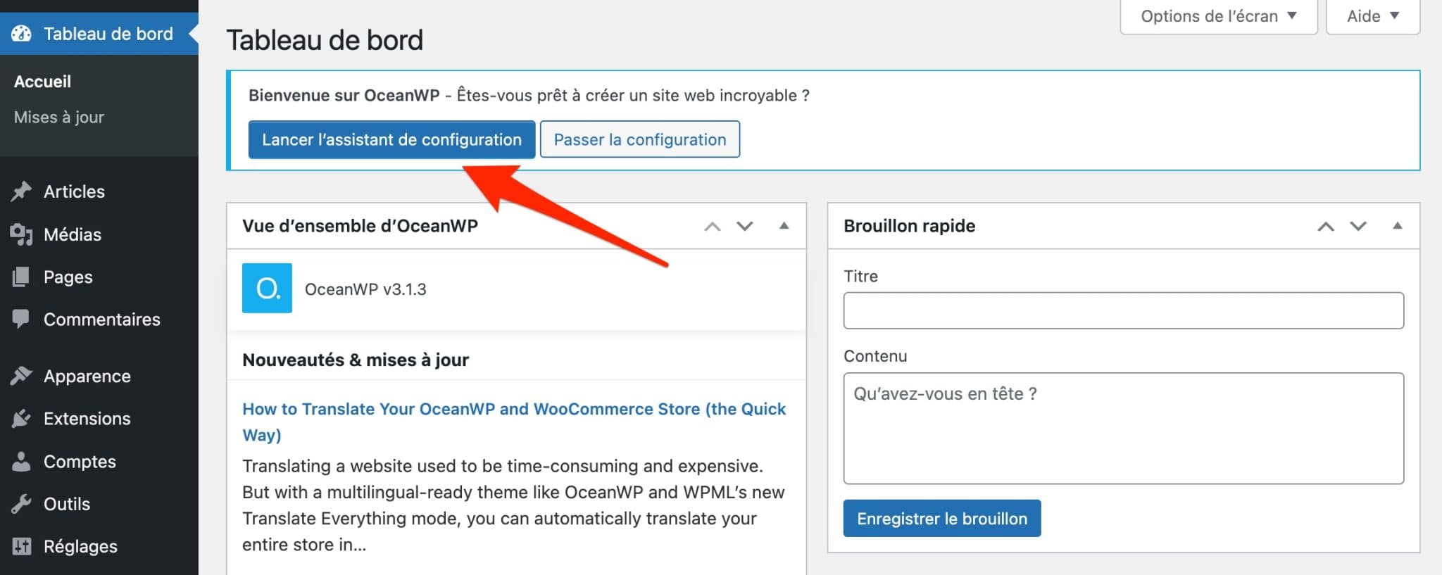 L'assistant de configuration d'OceanWP.