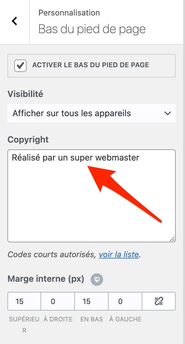 Modification du copyright sur OceanWP.