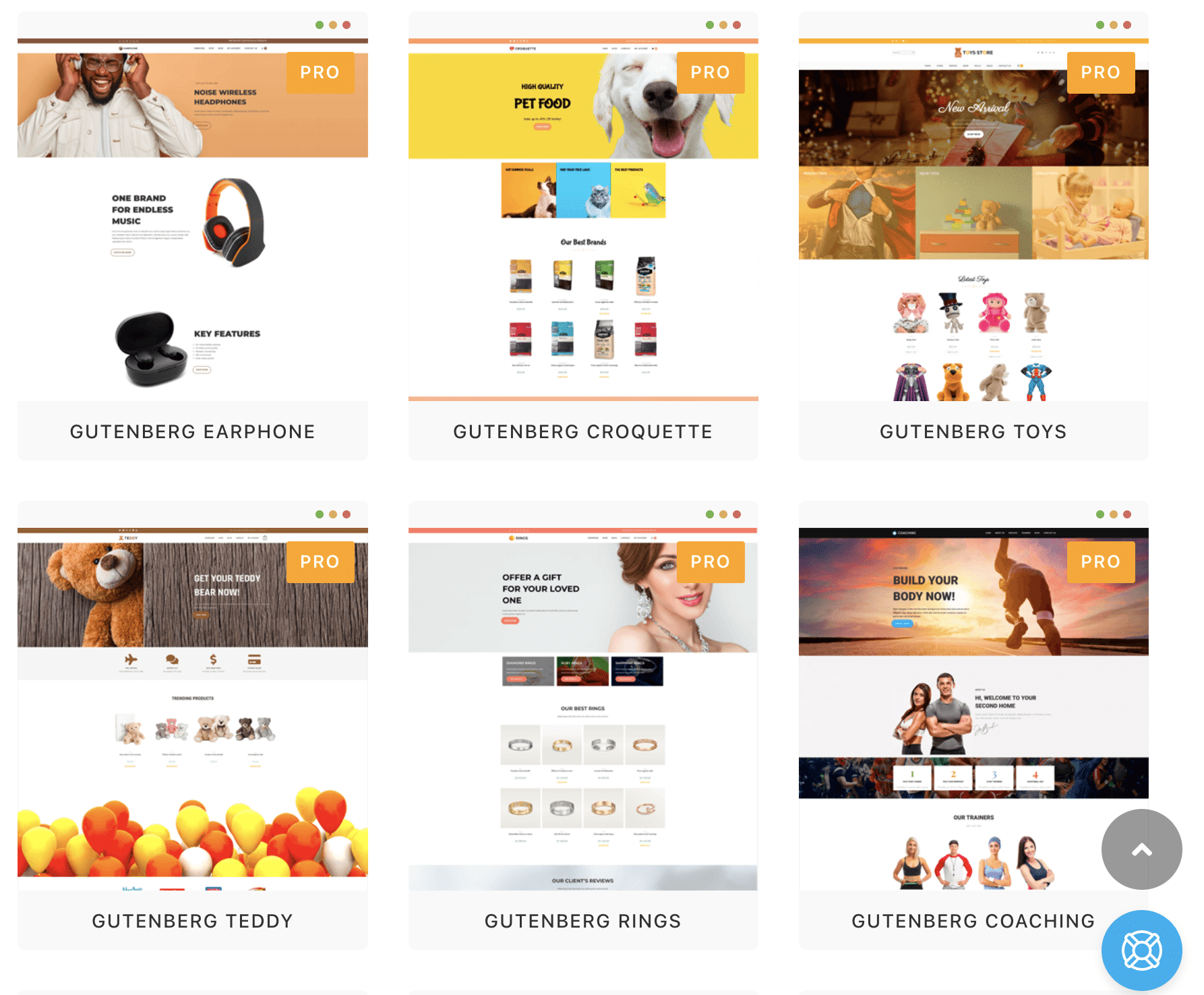 Les démos Gutenberg d'OceanWP.