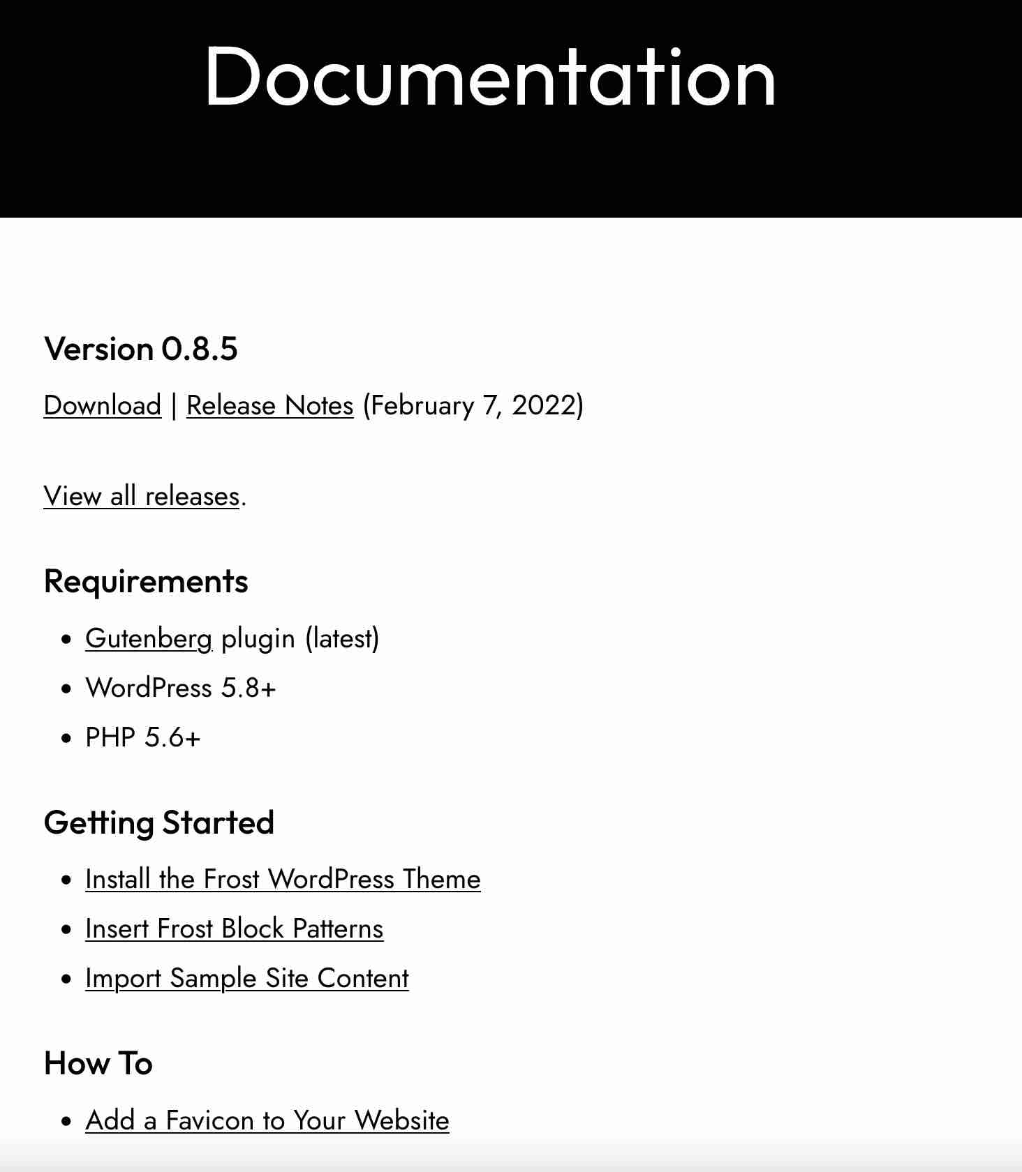 La documentation du thème Frost est très succincte.