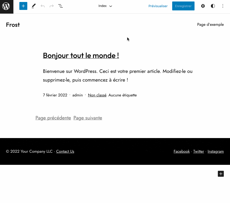 Le template Index du thème WordPress Frost.