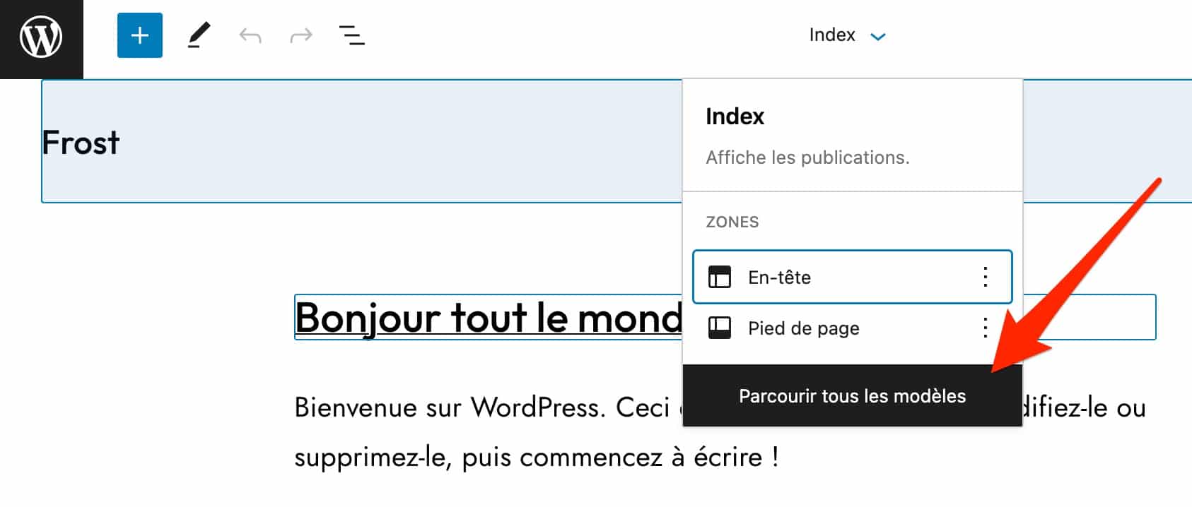 Le thème WordPress Frost propose aussi des modèles de pages.