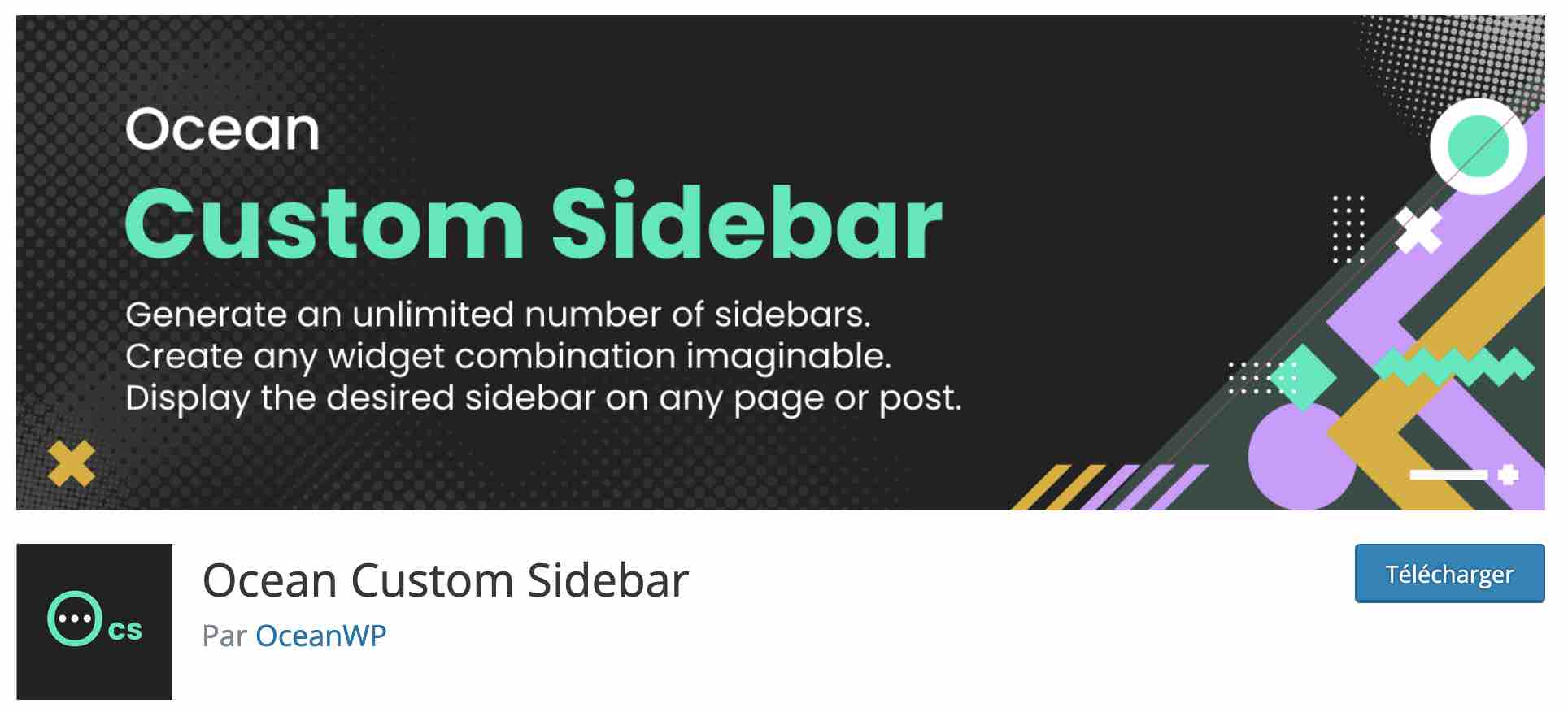 Ocean Custom Sidebar est un plugin d'OceanWP pour concevoir des sidebars personnalisées.