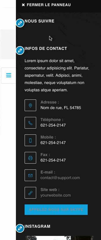 Un panneau latéral avec le thème OceanWP.