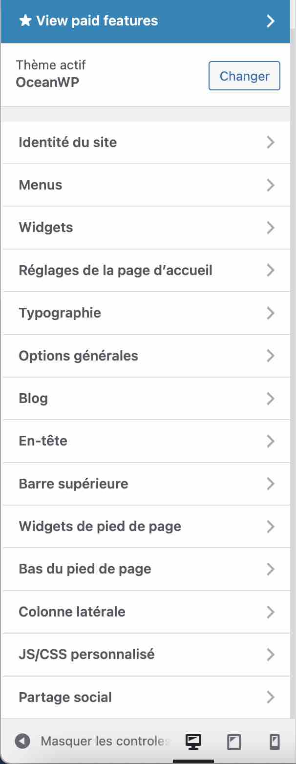 L'Outil de personnalisation d'OceanWP.