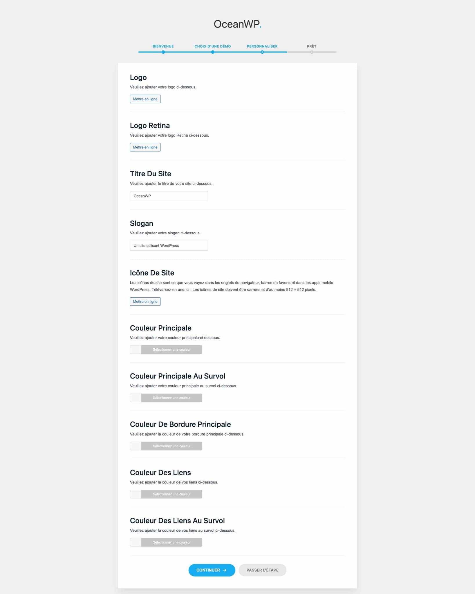 Personnalisation d'une démo avec OceanWP.