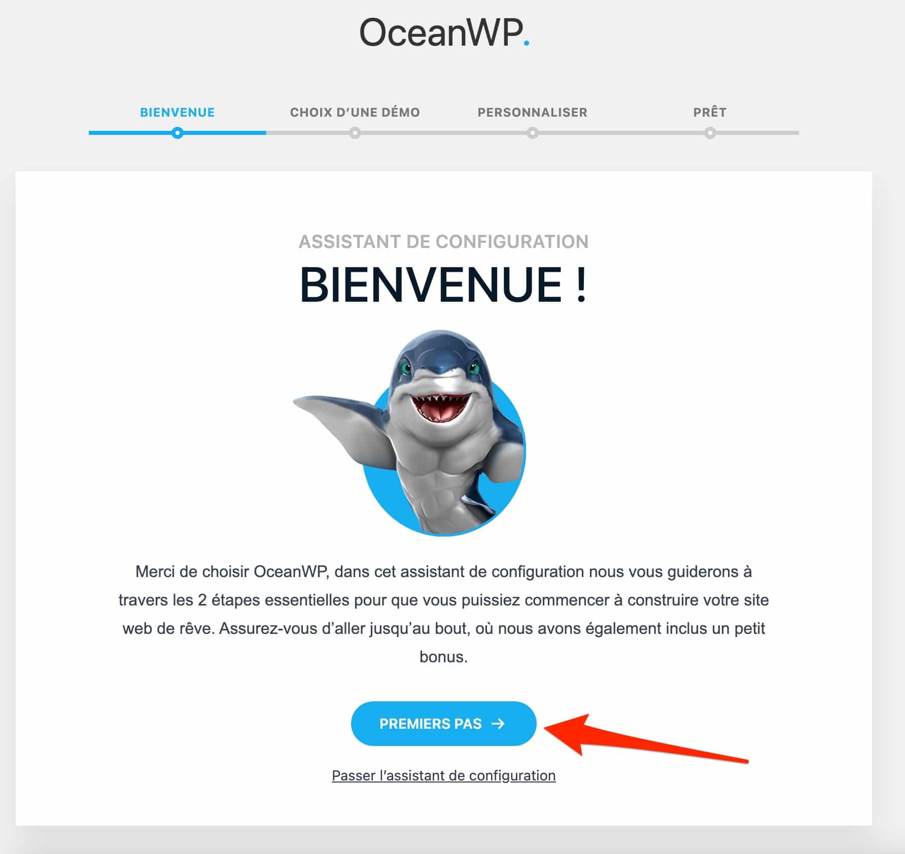 Premiers pas avec l'assistant de configuration d'OceanWP.
