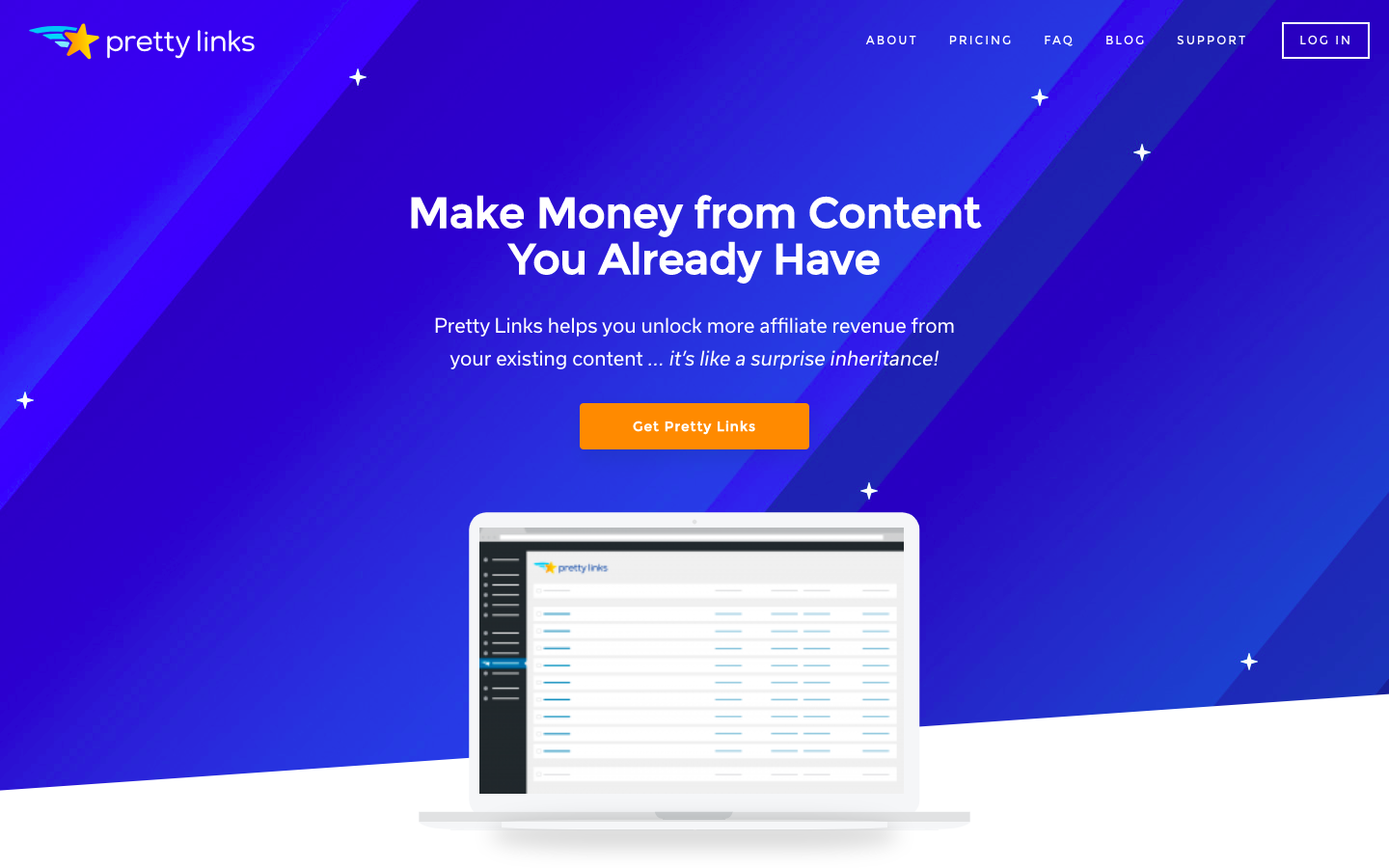 Pretty Links welcome page with paid options for additional features.